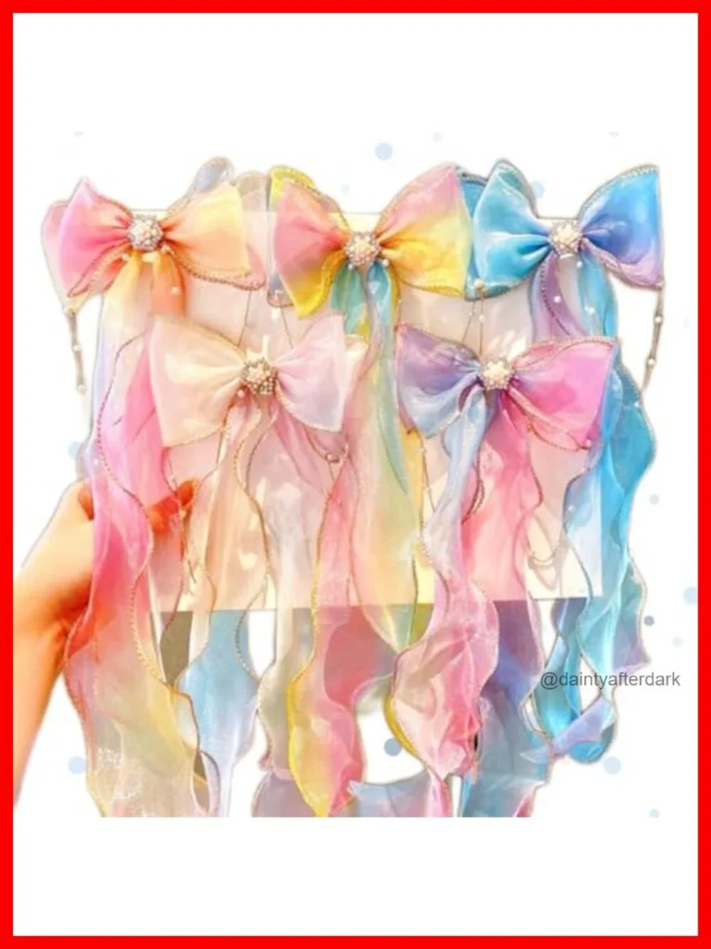 5 Hair Barrettes Rhinestone Sheer Tulle Bow Clips Duckbill Clips Fairy Hairstyle